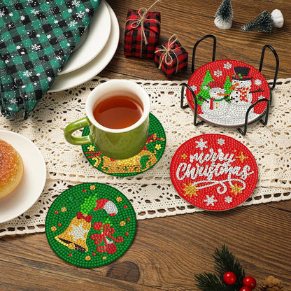 DIY Christmas Diamond Painting Coasters – Set of 8 with Holder