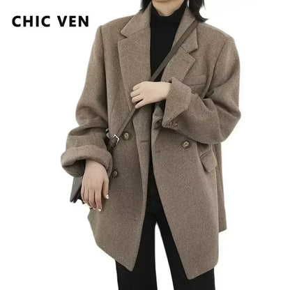 CHIC VEN Damen-Langmantel aus Wollmischung mit einem Knopf