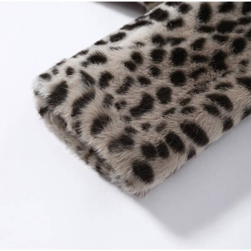 Street Leopard Print Fur Cuffs Jacket Women Stand Collar Full Sleeve Buttons Jackets 2026 Autumn Winter Fashion Lady Outwear