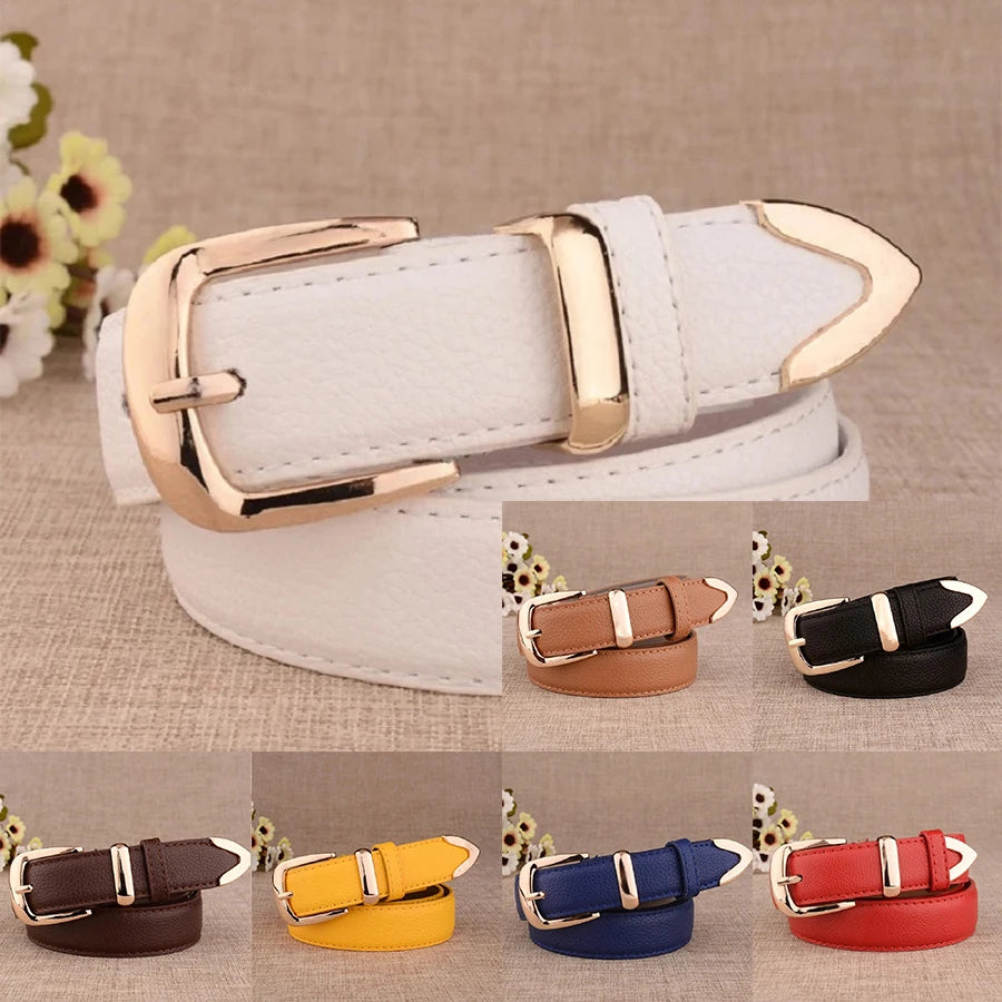 Women's Pin-Buckle Belt – Faux Leather with Pointed Tip, 13 Colours