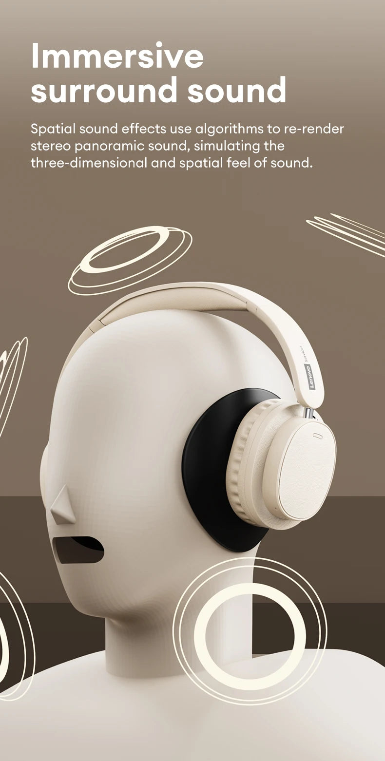 Lenovo LS105 Foldable Wireless Headphones – Bluetooth 6.0, 30-Hour Playtime, Built-In Mic