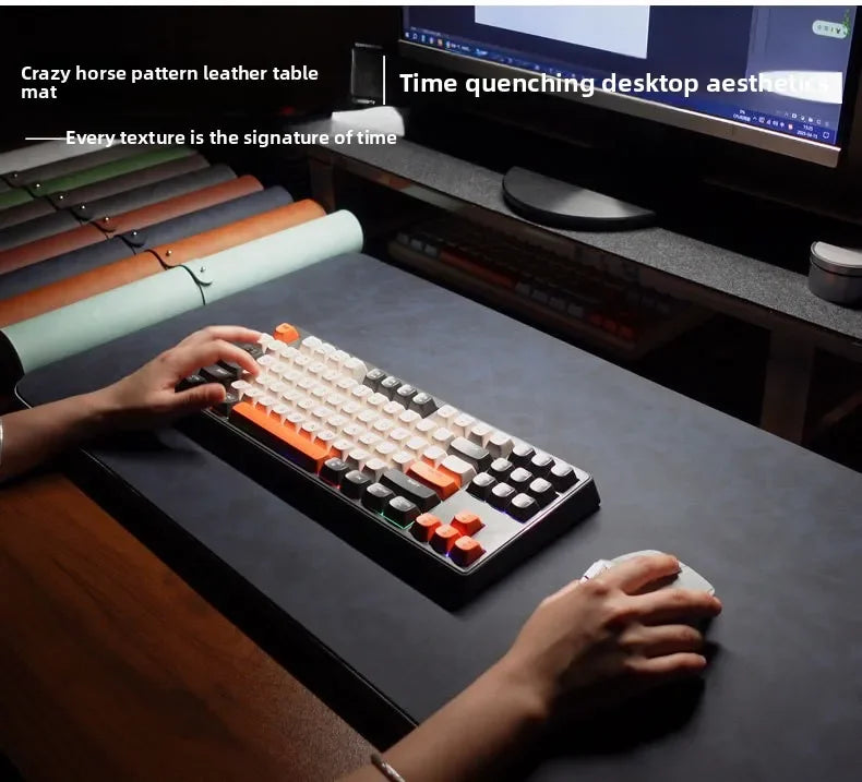 Large PU Leather Desk Mat with Keyboard Wrist Rest & Mouse Wrist Pad, Non-Slip Extended Pad for Office Gaming Desktop