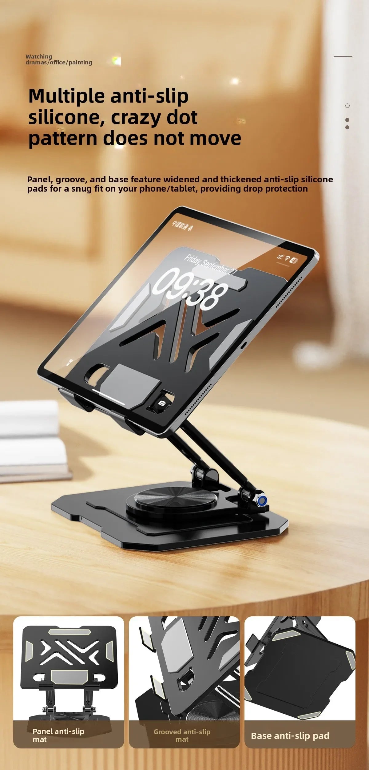 Sturdy 360° Rotation Laptop Stand Adjustable Foldable Notebook Holder Space-saving Durable Desktop Riser for 10-17 Inch Laptops