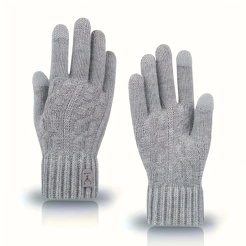 Men's Fleece-Lined Wool-Blend Knit Gloves – Touchscreen, Non-Slip