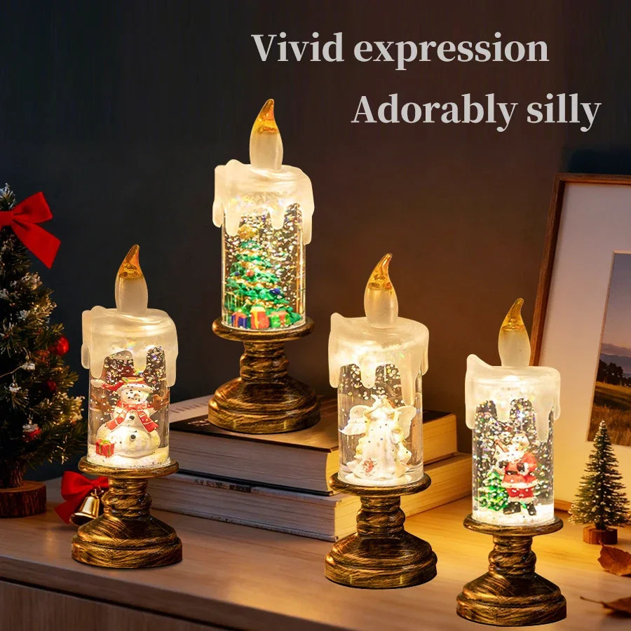 LED Candles Lights Christmas Lights Flameless Christmas Snow Globe Candle Light Home Decorative Candles Christmas Decorations