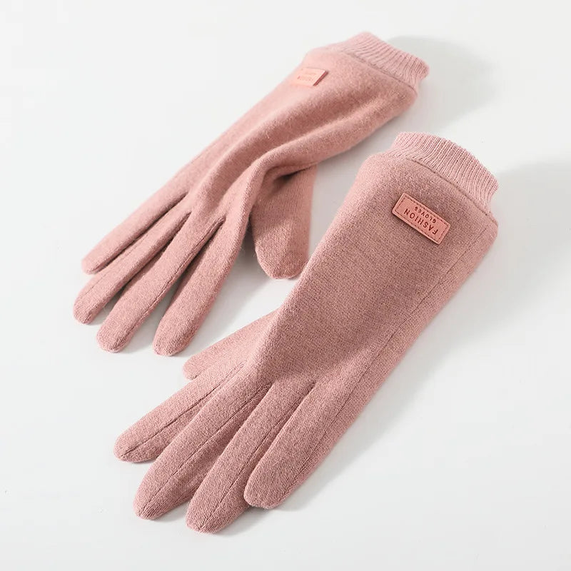 Women's Knit-Cuff Plush Touchscreen Gloves