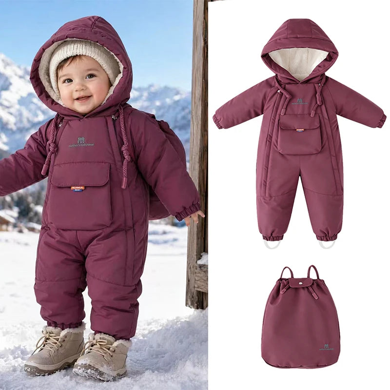 2Pcs Set Children Winter Ski Suit Coat + Backpack Thicken Baby Jumpsuit Warm Children Snowsuit Hooded Kids Clothes 1-5 Years