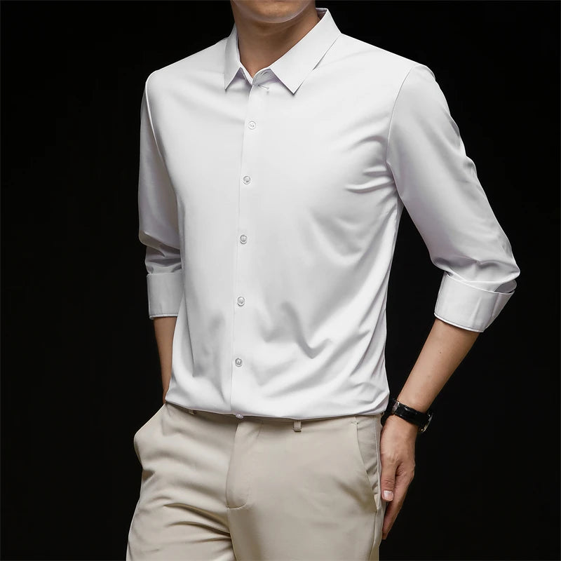 Men's Solid Long-Sleeve Business Casual Shirt