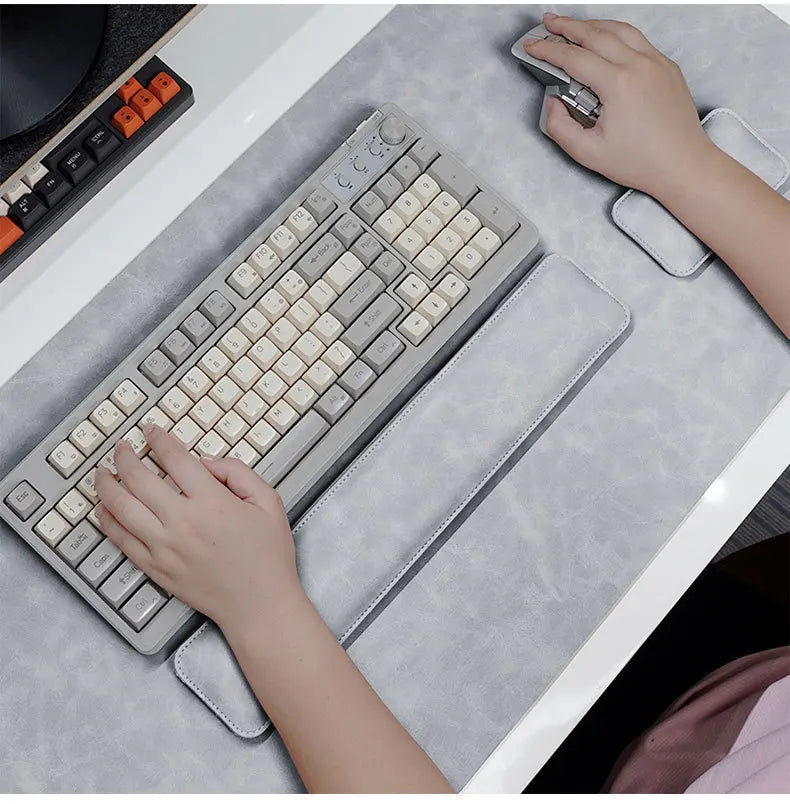 Large PU Leather Desk Mat with Keyboard Wrist Rest & Mouse Wrist Pad, Non-Slip Extended Pad for Office Gaming Desktop