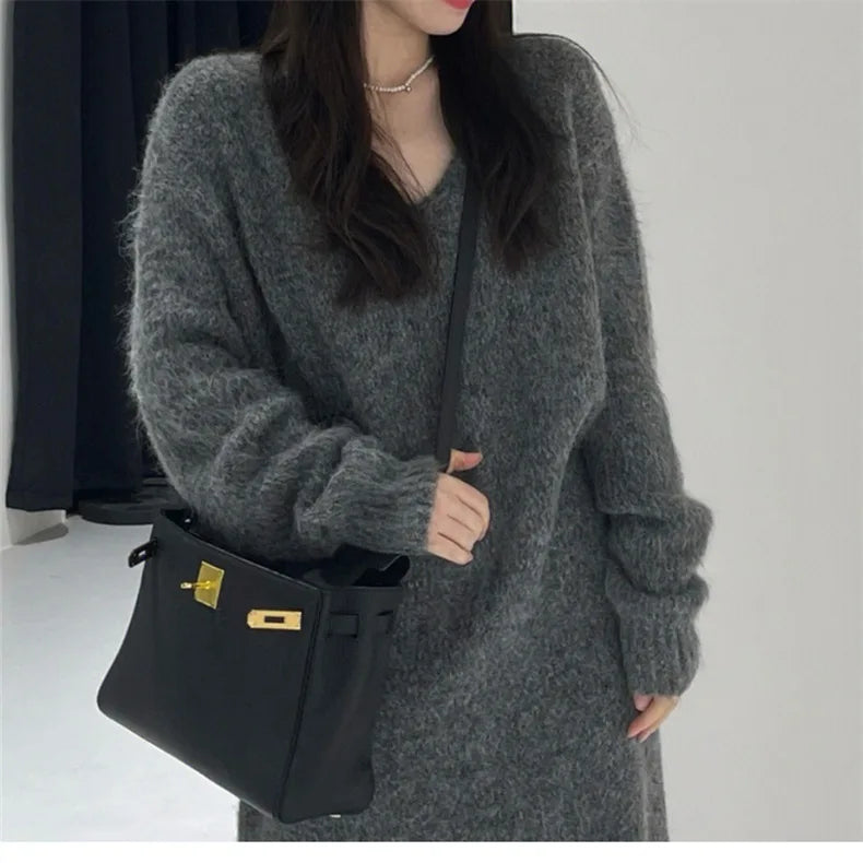 Women's Loose V-Neck Ankle-Length Dress