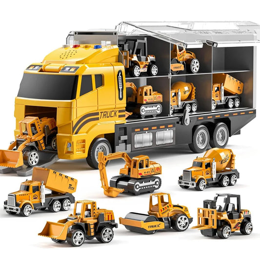 Light-Up Container Truck Toy Set – Carrier with 6 Mini Die-Cast Cars