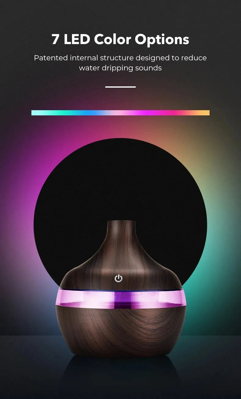Humidificateur électrique diffuseur d'arômes en bois ultrasonique, humidificateur d'air diffuseur d'huiles essentielles brumisateur froid pour la maison 300 ml