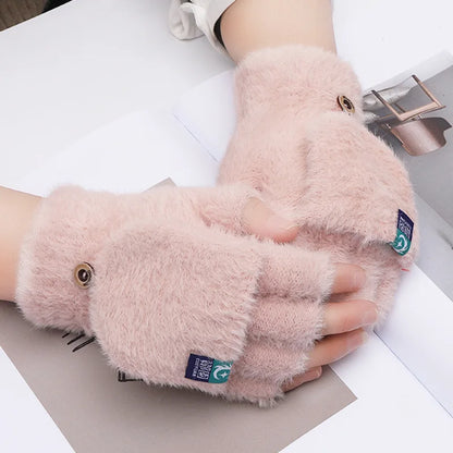 Manoplas de peluche con cierre abatible para mujer – Guantes convertibles sin dedos