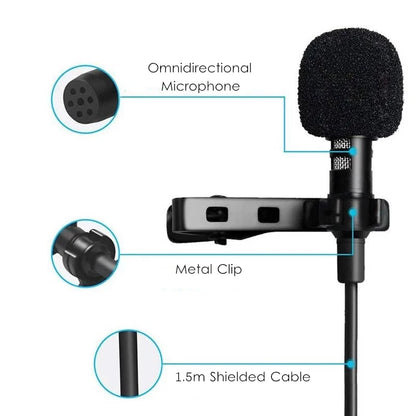 Microfono Lavalier a Clip Cablato – Opzioni 3,5 mm, USB-C e USB