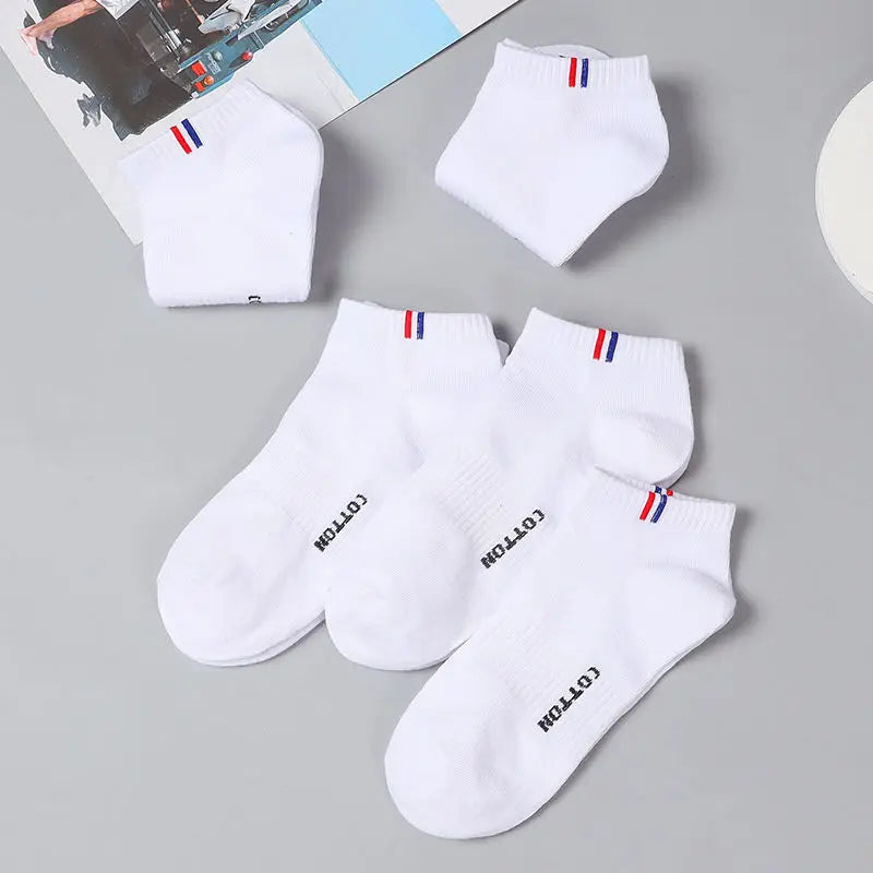 Men's Striped Cotton Ankle Socks – 5 or 10 Pairs, Black & White
