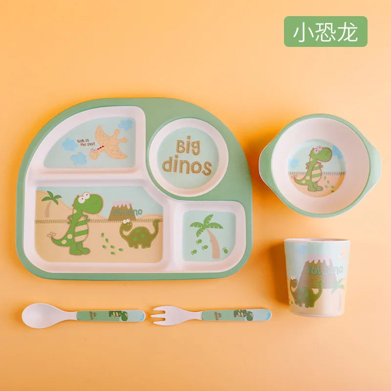 5-Piece Cartoon Bamboo-Fibre Kids' Tableware Set