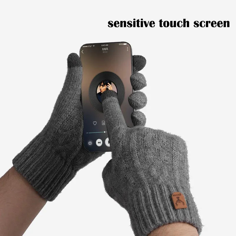 Men's Velvet-Lined Knit Touchscreen Gloves