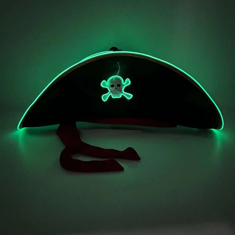 LED Light-Up Pirate Captain Hat - Glowing Tricorn Costume Hat for Halloween & Parties