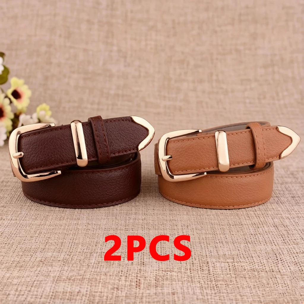 Women's Pin-Buckle Belt – Faux Leather with Pointed Tip, 13 Colours