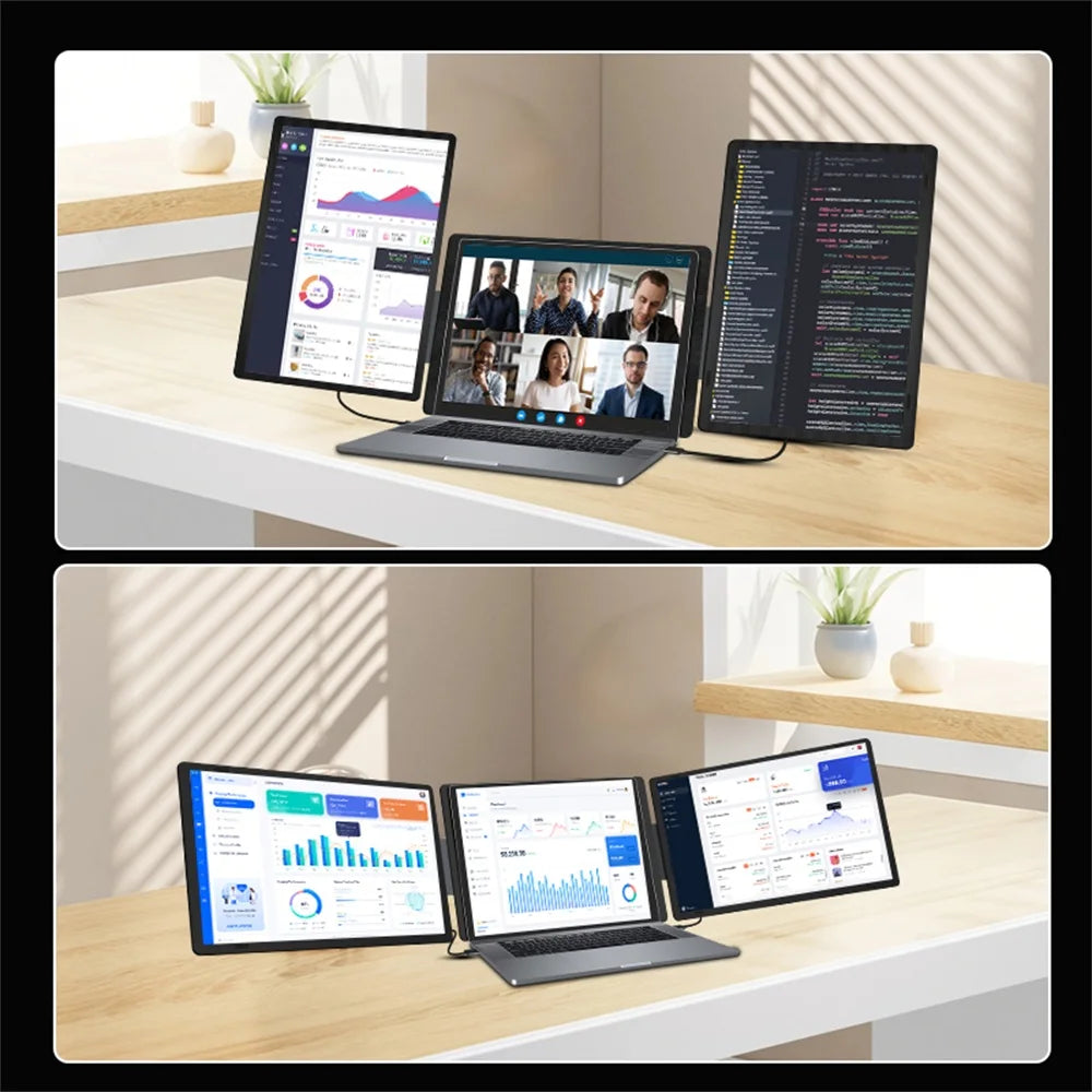 Rospider 16" 2.5K Portable Tri-Screen Monitor – Detachable Triple Screen Extender for Laptops, QHD IPS Display
