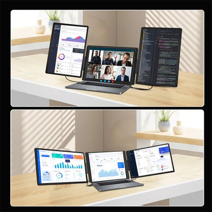Rospider 16" 2,5K tragbarer Tri-Screen-Monitor – abnehmbarer Dreifach-Bildschirm-Erweiterung für Laptops, QHD-IPS-Display
