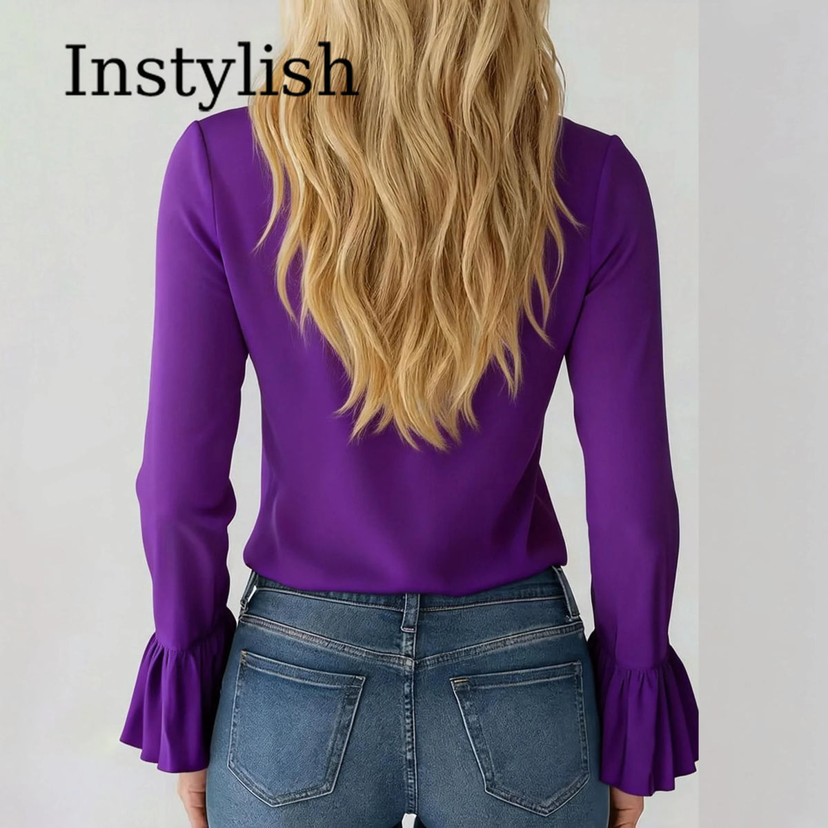V-Neck Ruffle Sleeve Chiffon Blouse