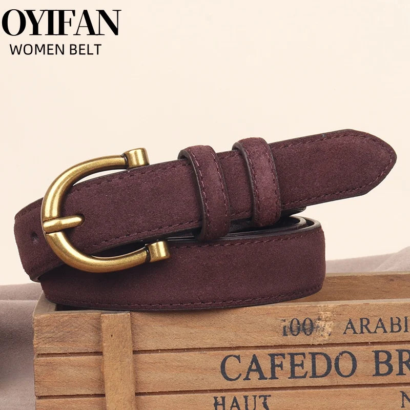 Women's Suede Belt with Gold Horseshoe Buckle