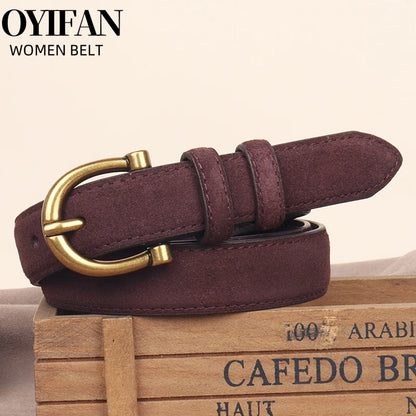 Cintura da donna in camoscio con fibbia dorata a forma di ferro di cavallo