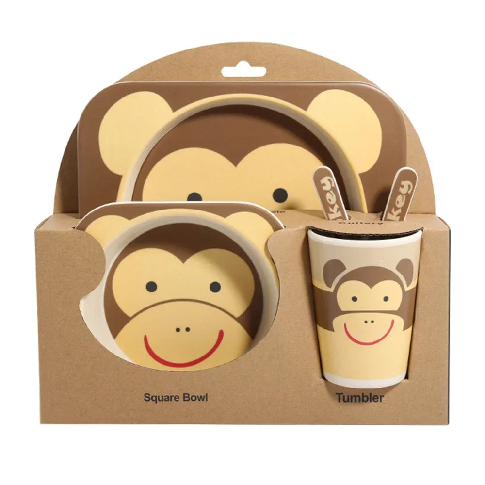 5-Piece Geometric Bamboo-Fibre Kids' Dinnerware Set