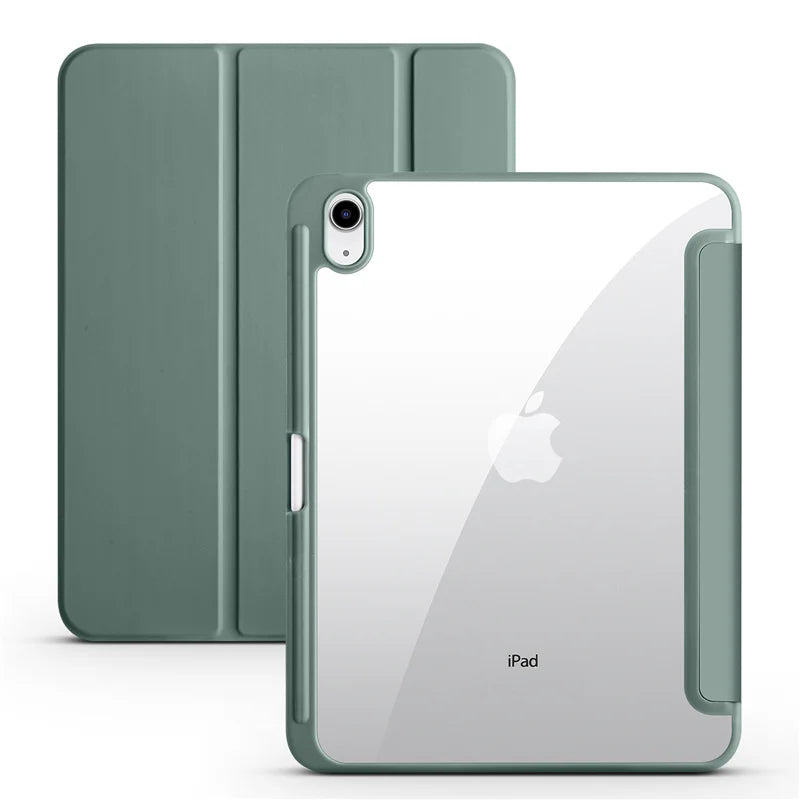 Green tablet case with clear back on a white background