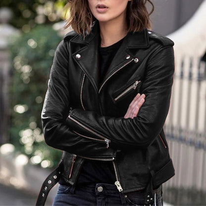 ZOMAXIUJEE Chaqueta corta de imitación cuero con cremallera para mujer