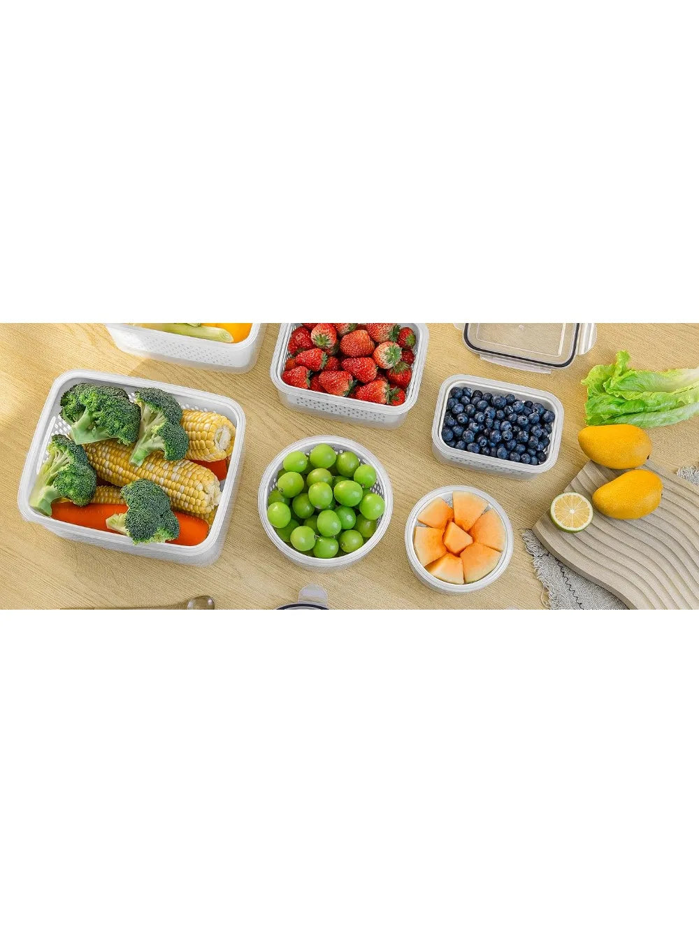 6-Piece Fridge Produce Containers with Drain Baskets & Sealed Lids