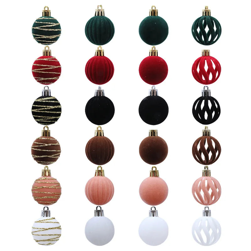 Velvet Christmas Ball Ornaments – 4 cm Vintage Baubles, Set of 6 or 12