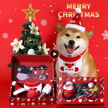 Plüsch-Kauspielzeug für Hunde mit Quietschgeräusch, Weihnachtsmotiv mit Nikolaus, Rentier, Lebkuchenmännchen und Donut, Weihnachts-Plüschspielzeug für Katzen und Hunde, Quietsche-Haustierspielzeug