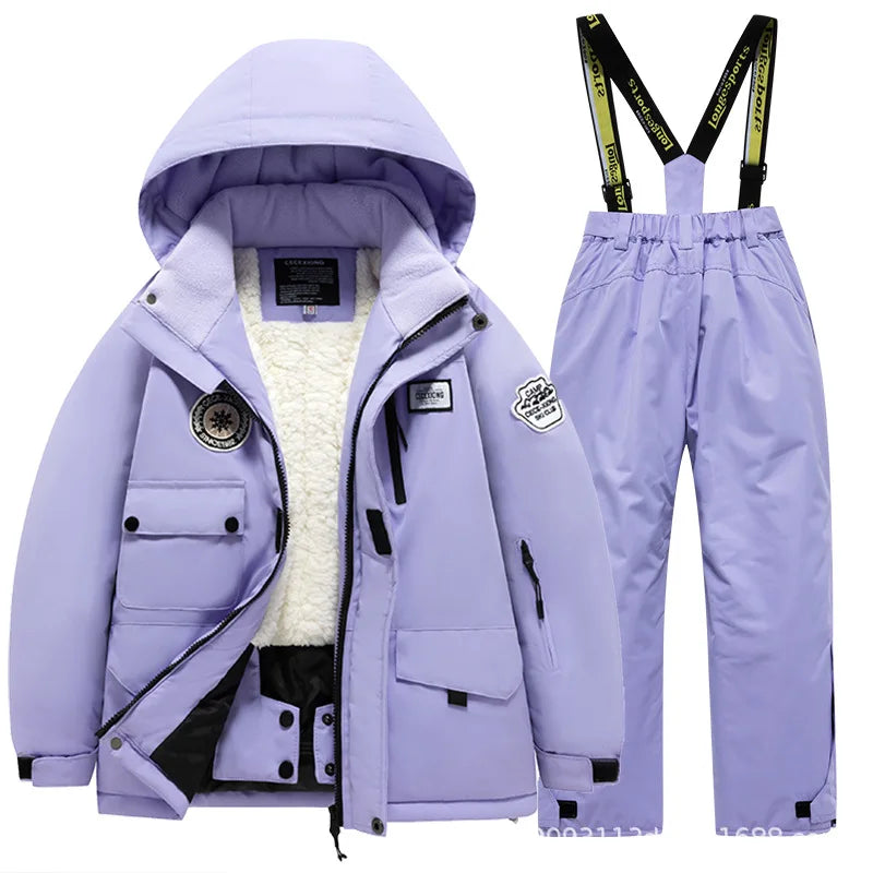 Children's Ski Suit Girls Boys Outdoor Thickened Waterproof Windproof Warm Teenager Ski Pants Equipment 100-165cm