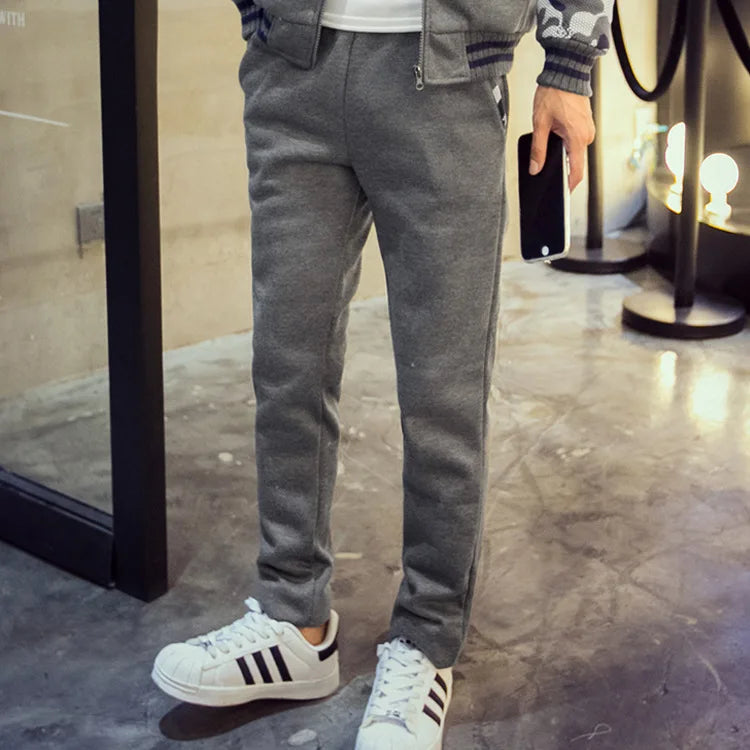 Men's Winter Jackets Thick Warm Jacket Brand Sportswear Coat Pants Solid Color Fleece Zipper Hooded Long Sleeved Male Outerwear