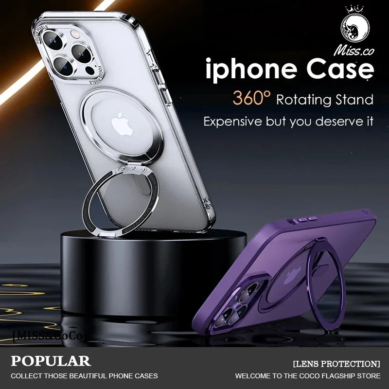 Magnetic iPhone Case with 360° Rotating Ring Stand