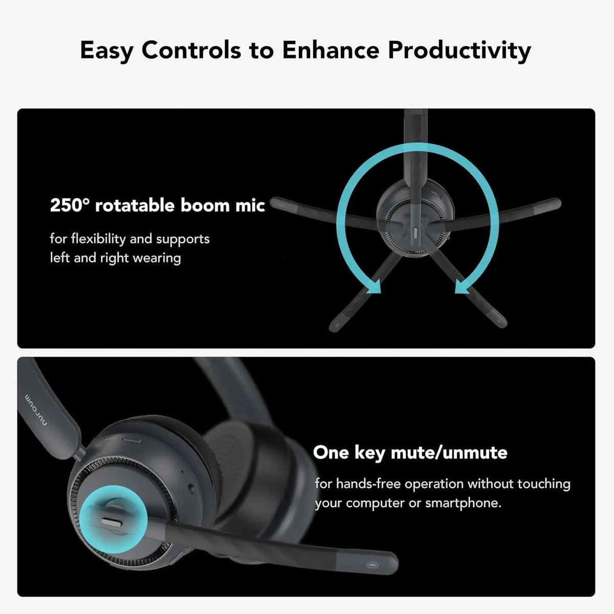 Nuroum HP31DU Wireless Office Headset – Bluetooth 5.3, Noise-Cancelling Mic & USB Dongle