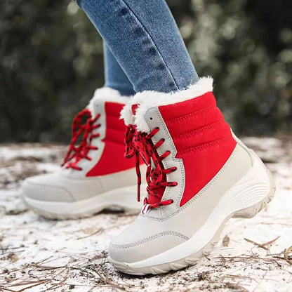 Botines de plataforma con cordones y forro de felpa para mujer