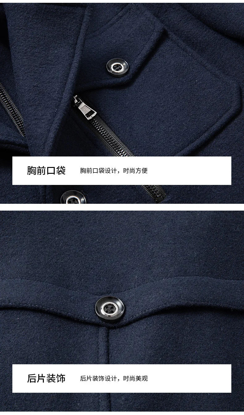 Men's Casual Business Woolen Overcoat Double-Collar Cold-Resistant Jacket Fashionable Autumn Winter 2025