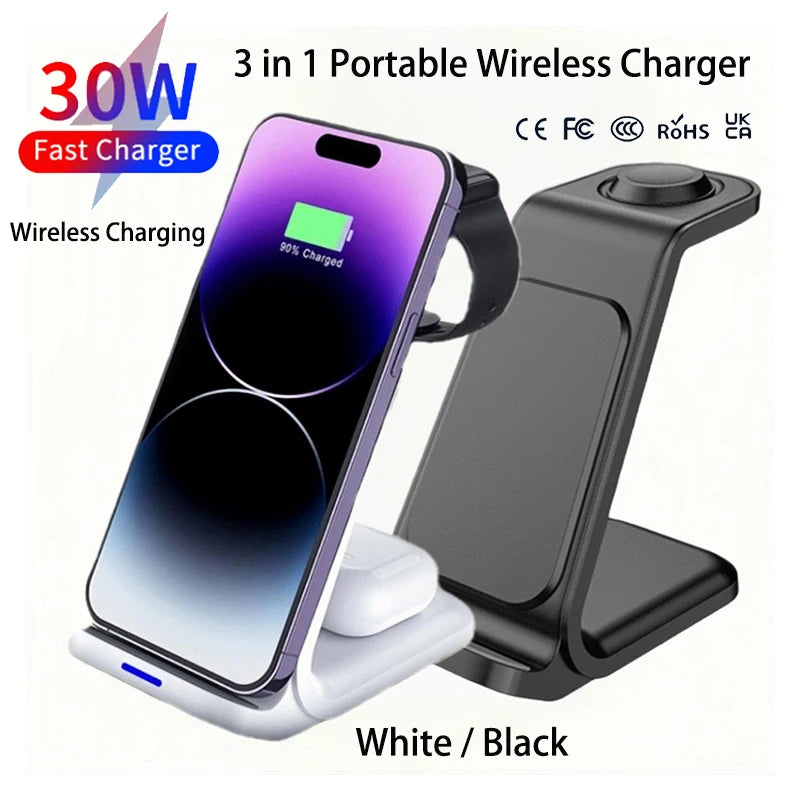 30W 3-in-1 Desktop Wireless Charging Station