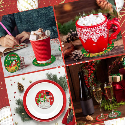 DIY Christmas Diamond Painting Coasters – Set of 8 with Holder
