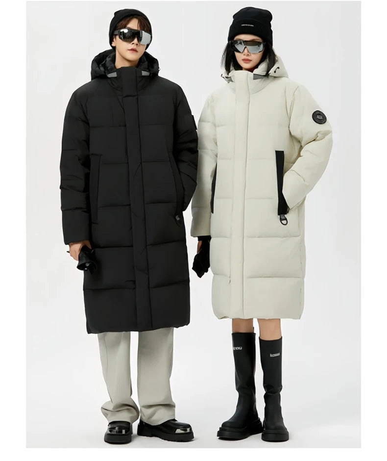 Winter Long Down Jacket Women Windbreaker Jacket Fashion Couple Down Coat Warm Hooded Thick Winter Windproof Waterproof Men Coat