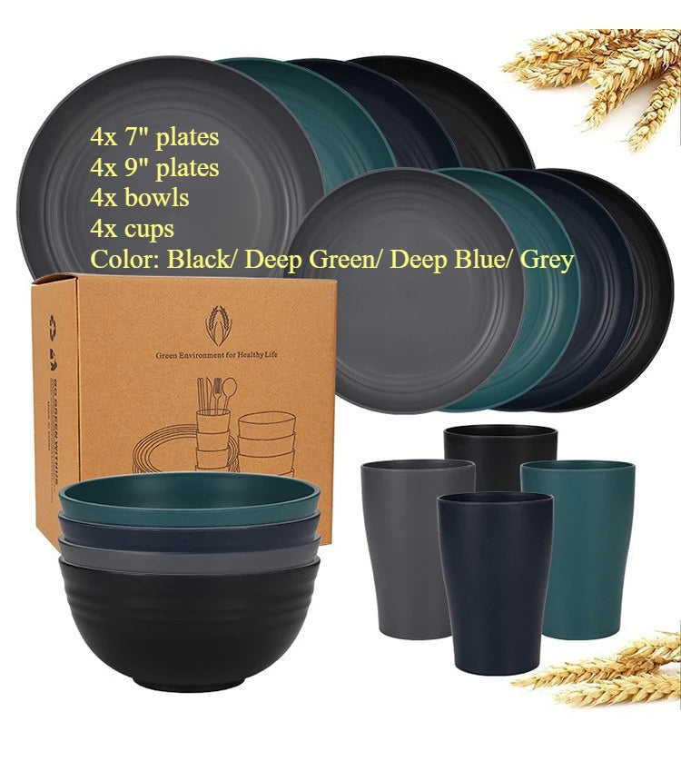 16-Piece Wheat-Straw Tableware Set
