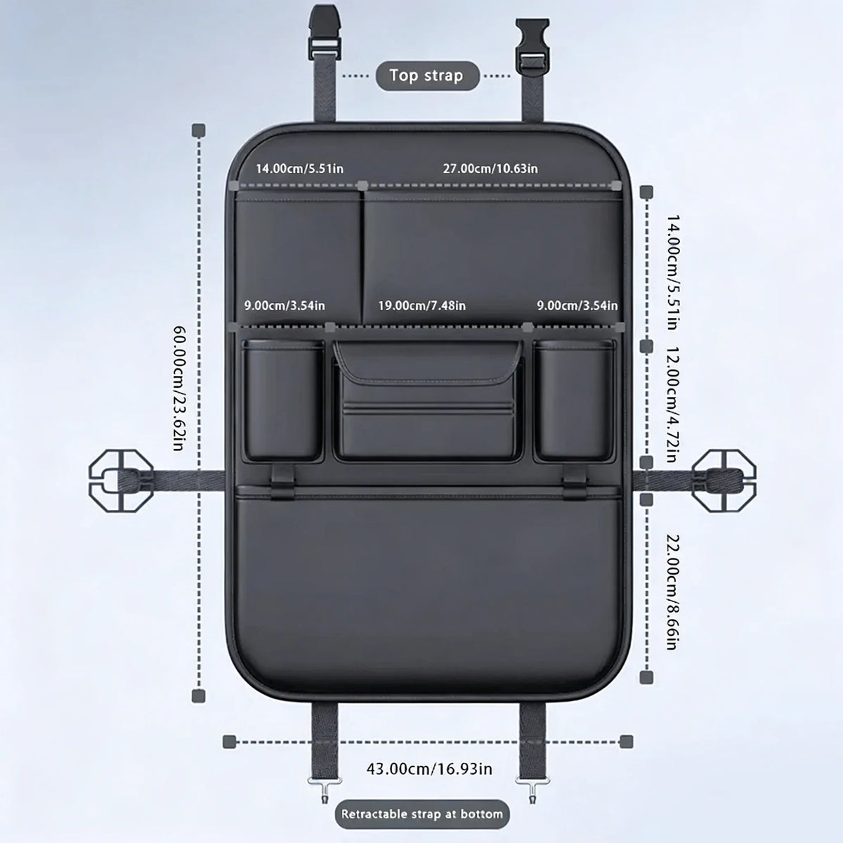 Car Seat Back Organizer & Kick Mat – 6-Pocket Backseat Storage