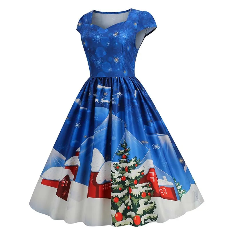 Women's Vintage-Style Printed A-Line Party Dress