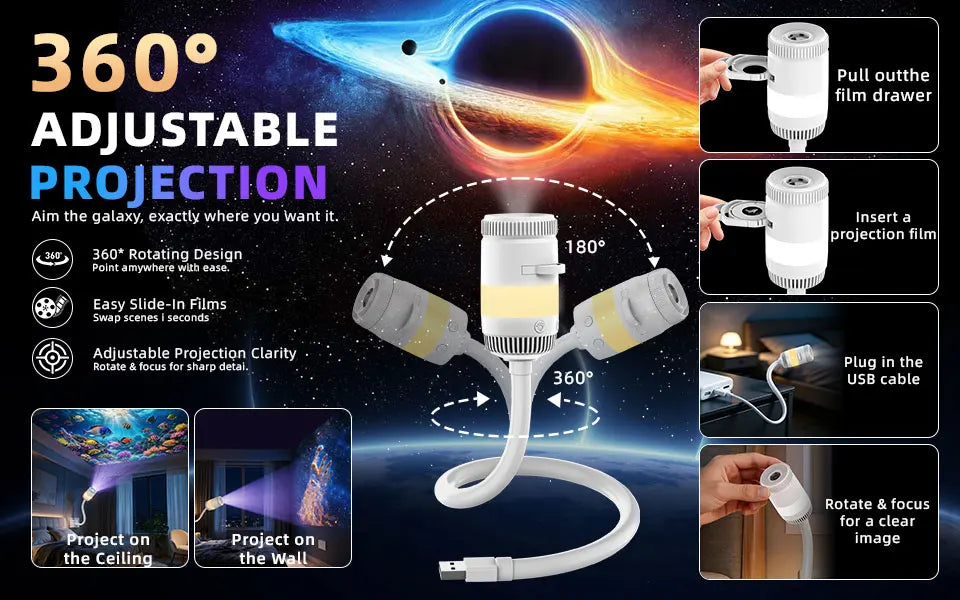 HD Planetarium Star Projector – Galaxy & Ocean Night Light with Film Discs
