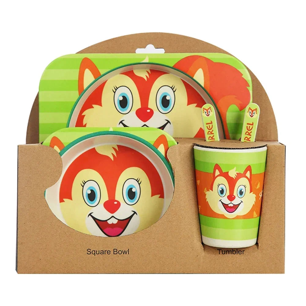 5-Piece Geometric Bamboo-Fibre Kids' Dinnerware Set