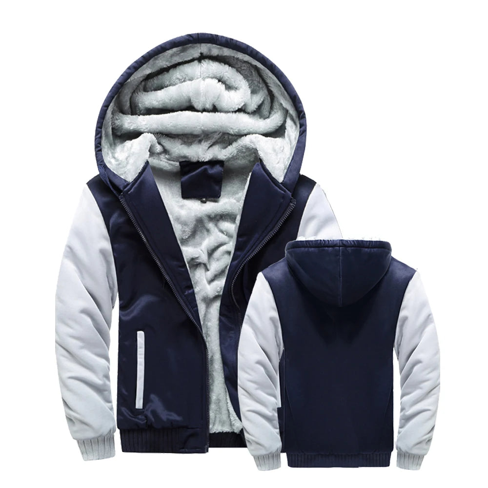 Men's Winter Jackets Thick Warm Jacket Brand Sportswear Coat Pants Solid Color Fleece Zipper Hooded Long Sleeved Male Outerwear