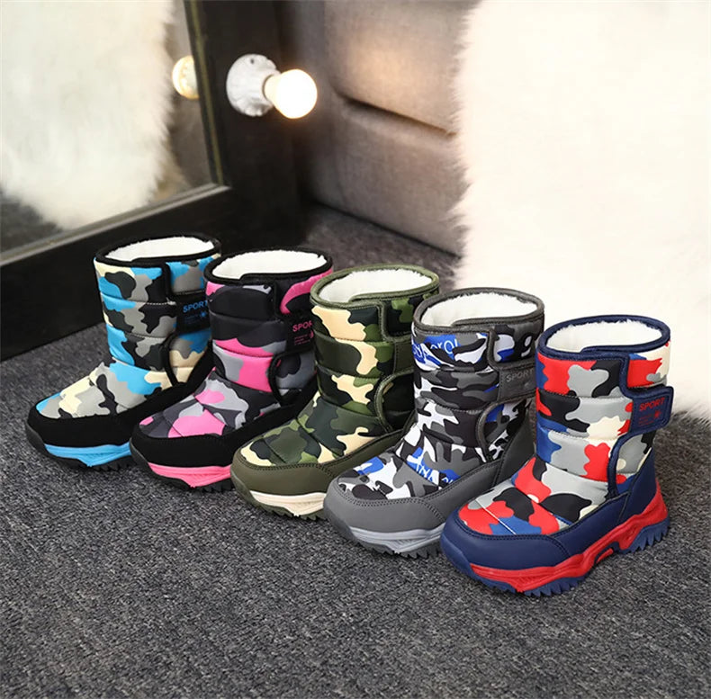 Kids' Plush-Lined Hook-and-Loop Winter Ankle Boots